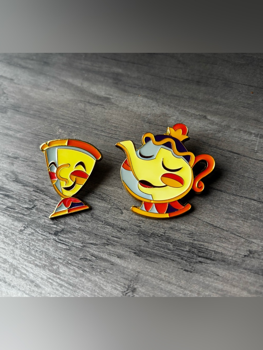 Disney Yellow Orange Red Mrs. Potts and Chip Enamel Pin Set